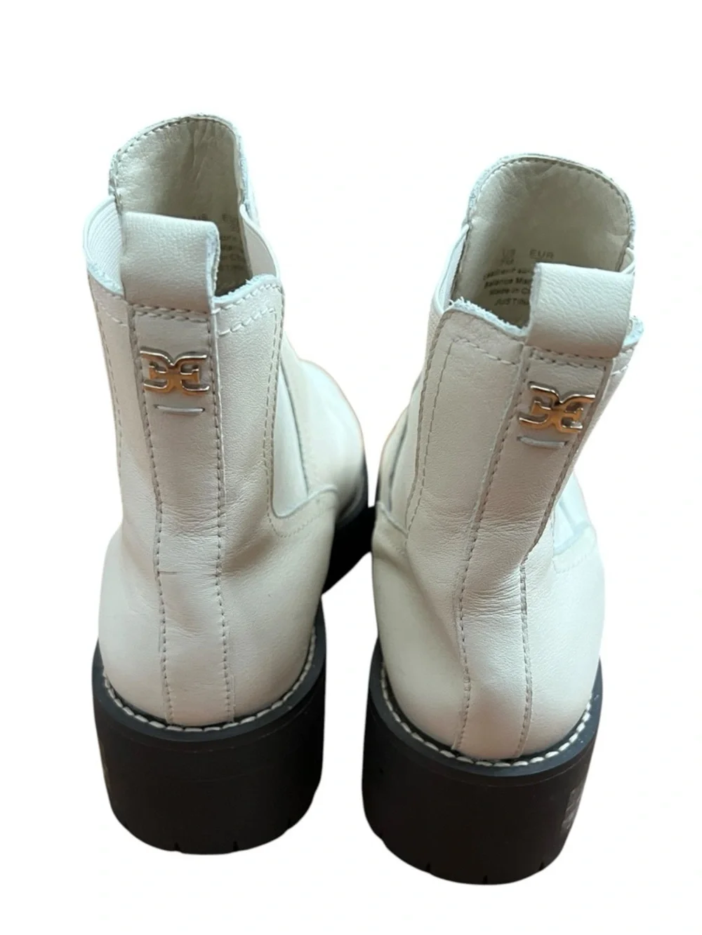 Sam Edelman Justina Waterproof Ivory White Leather Chelsea Boots Lug Sole Size 7
