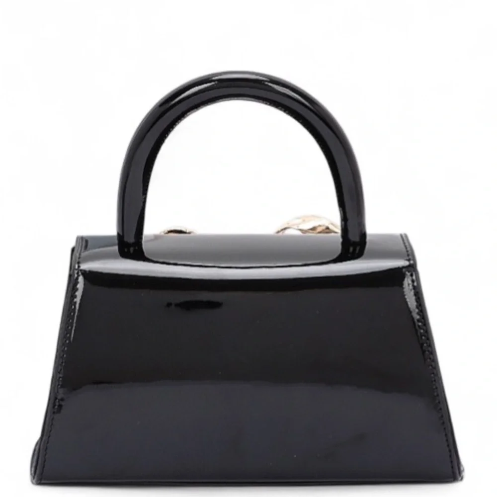 Vegan Patent Leather Gold Bow Top Handle Bag - Red, Black, White