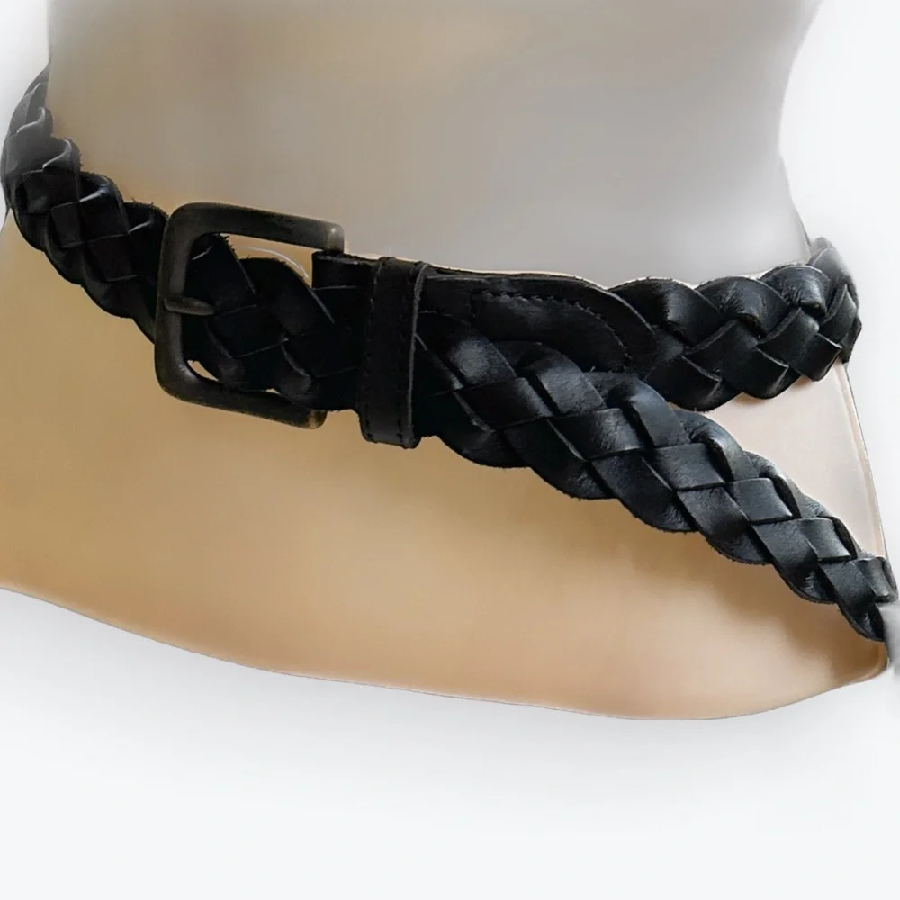 Child-Sized Black Leather Braided Belt Lands’ End Quality Classic ~ XL Kid