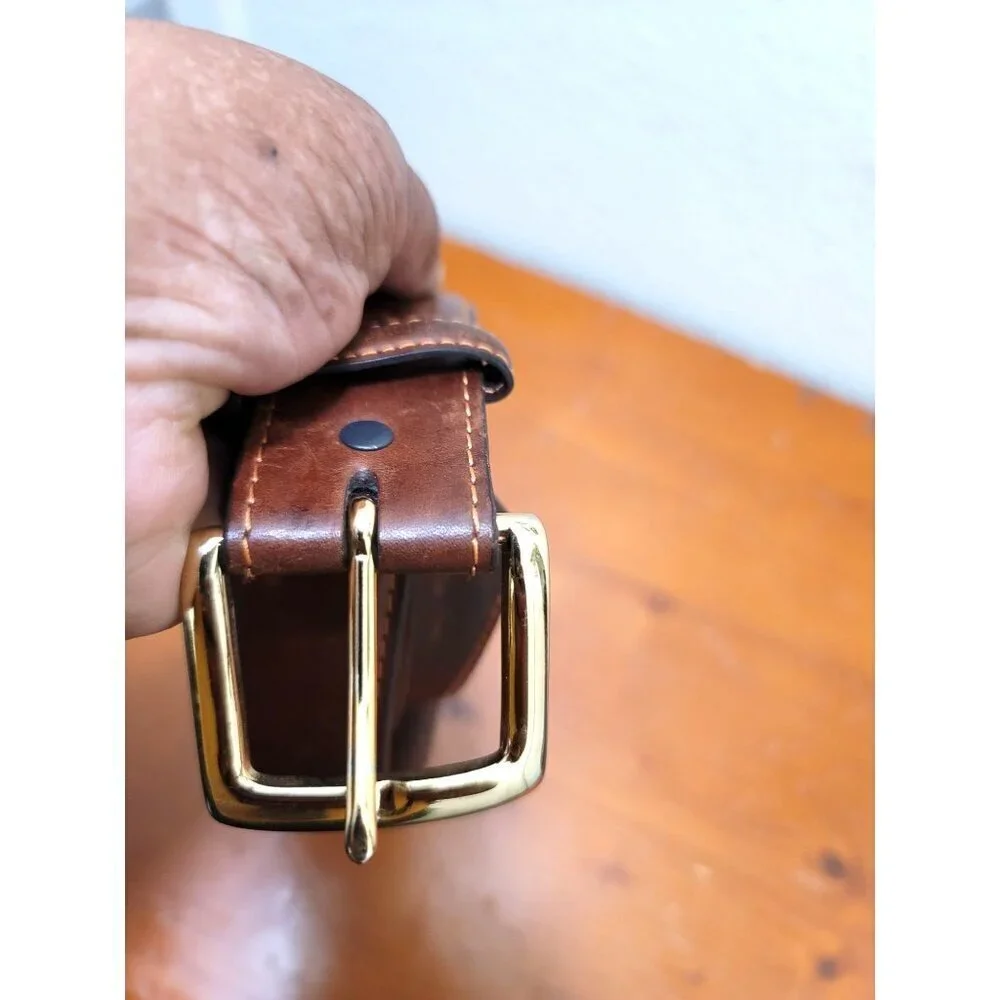 Brown Men Leather Belt With Brass Buckle size 40