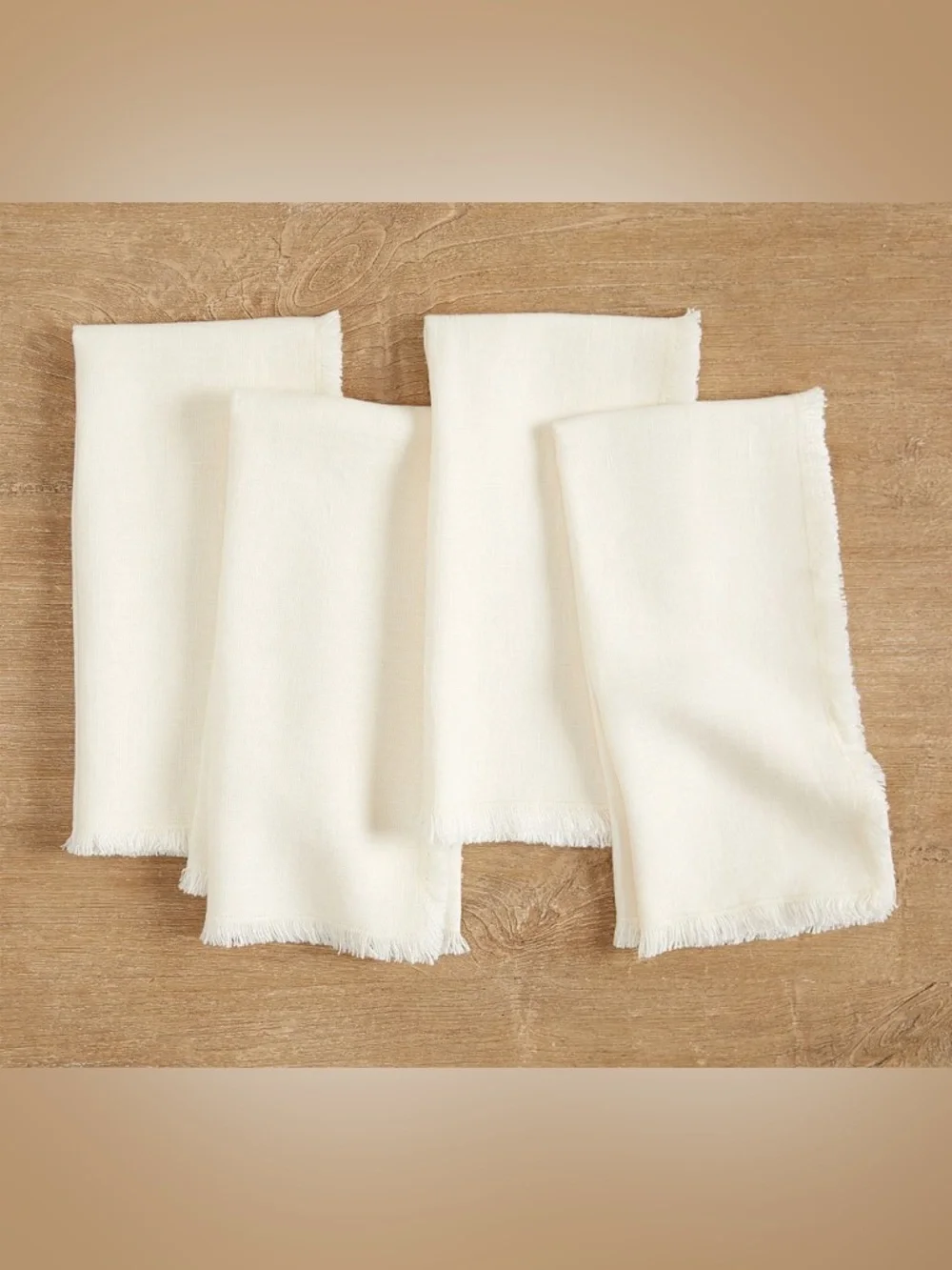 Pottery Barn Frayed Oversized Linen Napkins Ivory - Set of 4 NWT