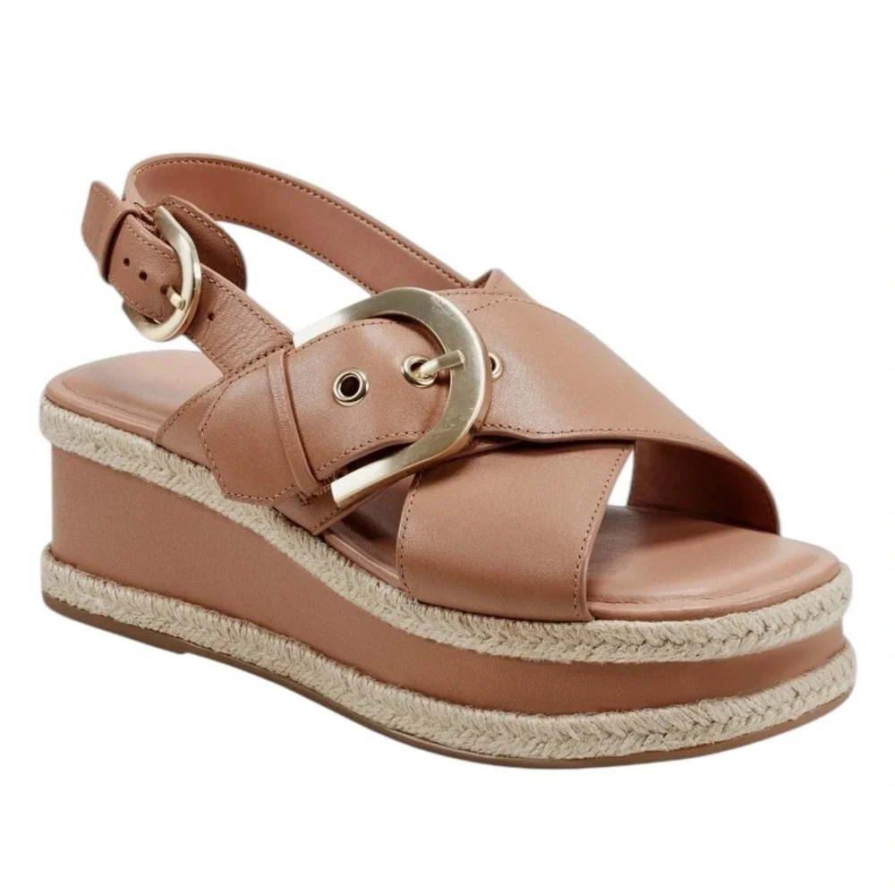NWT MARC FISHER RENDA SLINGBACK ESPADRILLE‎ PLATFORM WEDGE SANDALS SIZE 9.5