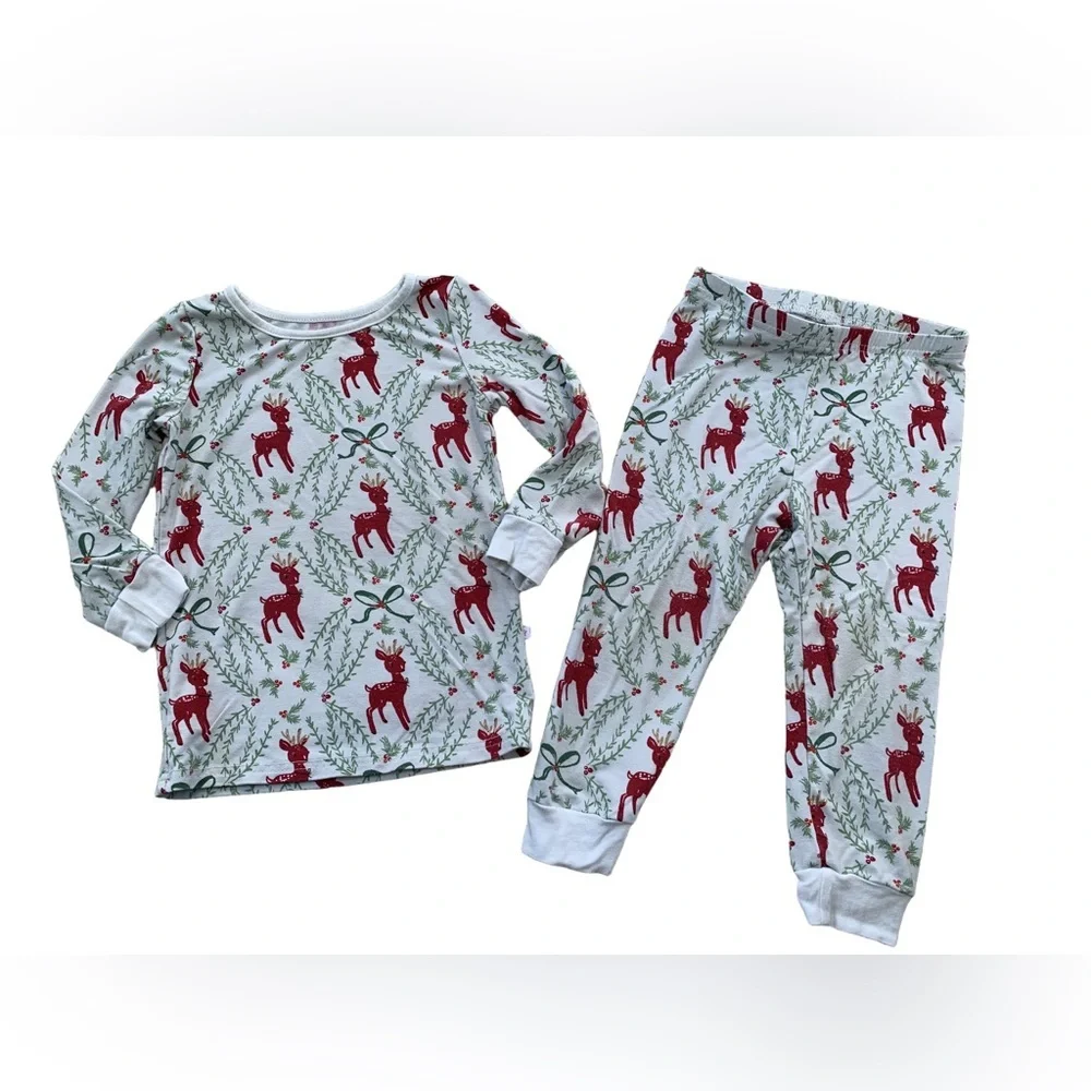 SweetHoney Size 2T Holly Reindeer Christmas Bamboo Pajamas