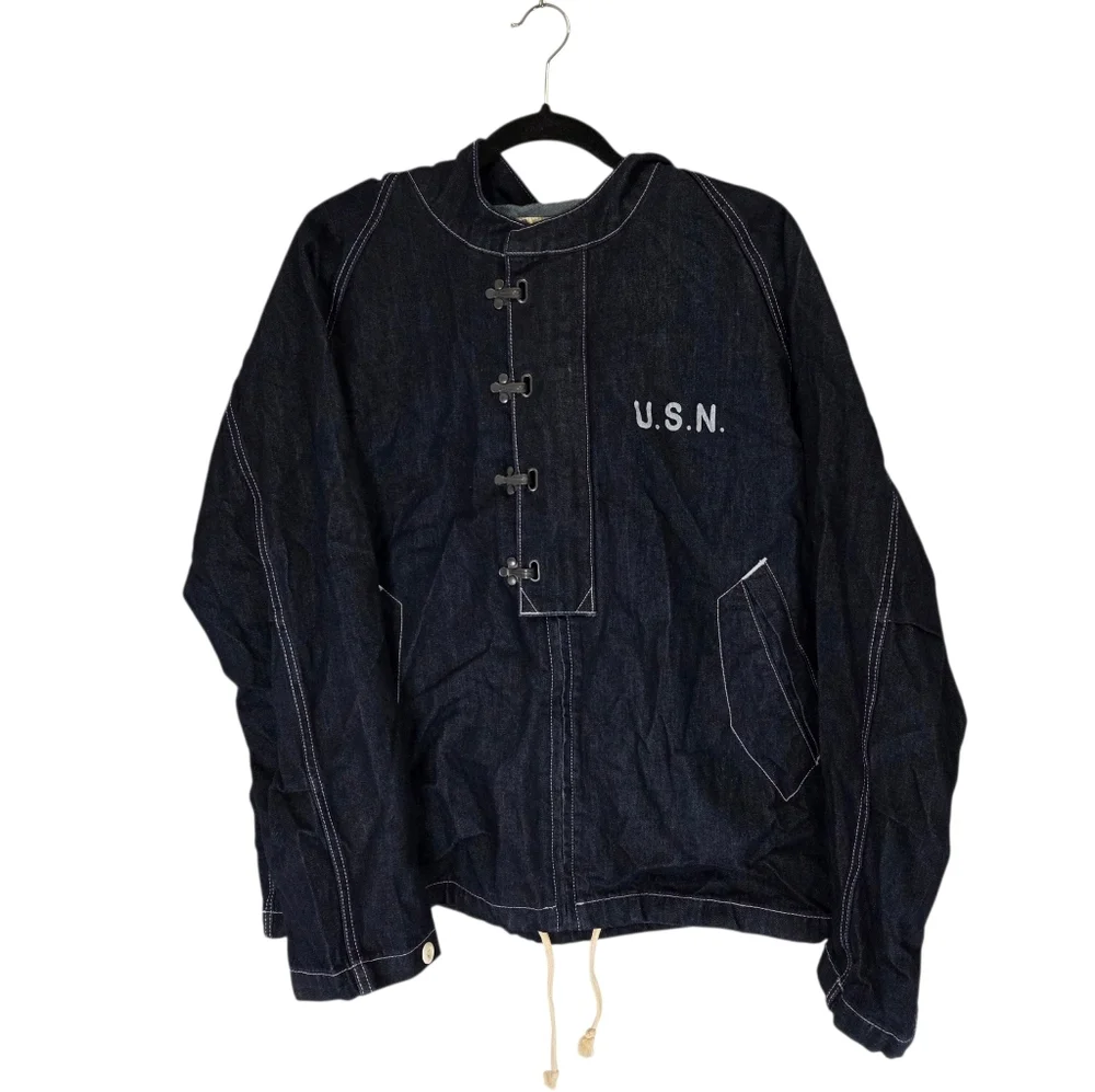 Uncle Fu x Maden Military Navy Deck Jacket Pullover Canvas Hooded Blue Size XXL