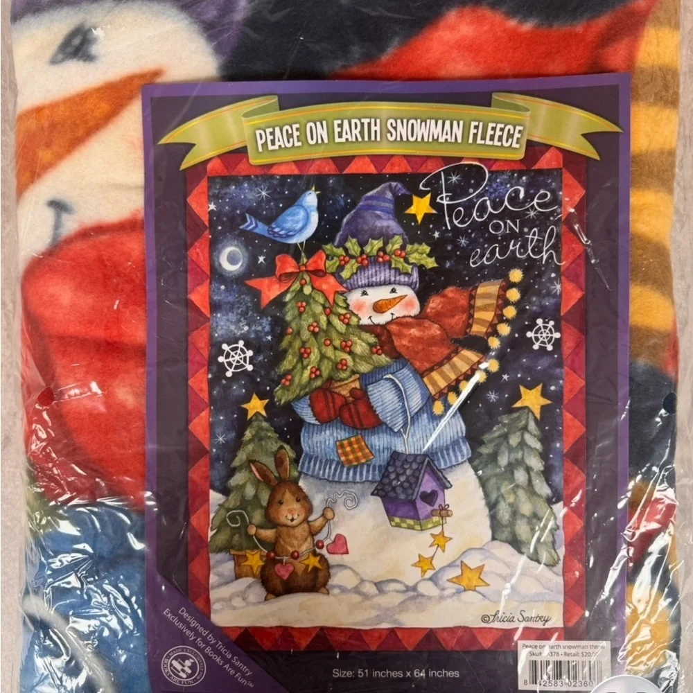 NWT Peace On Earth Snowman Fleece Throw Blanket 51x64