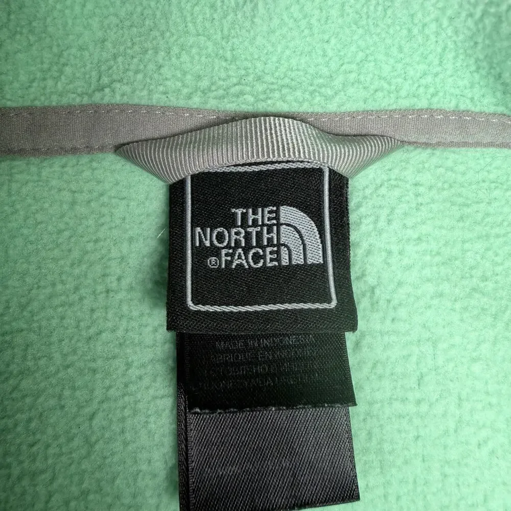 North Face Jacket Girls Large L Green Grey Fleece Full Zip Logo Zippered Pockets