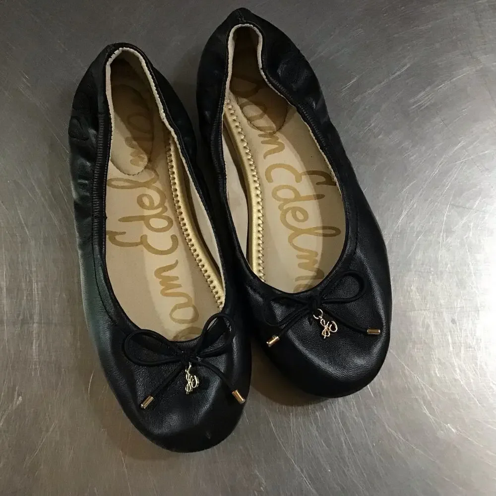 Sam Edelman Girls Felicia Black Leather Bow Round-Toe Ballet Flats Shoes 3