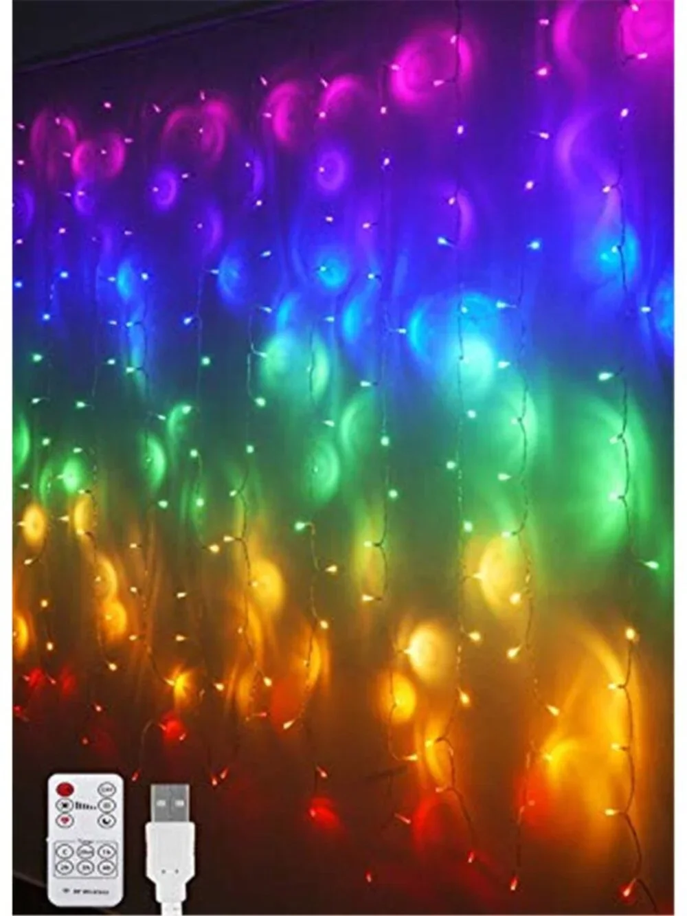 Rainbow LED Curtain Lights Remote Control Dimmable Fairy String Lights
