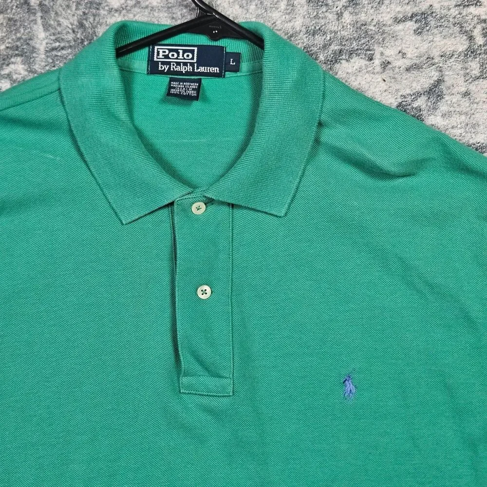 Polo Ralph Lauren Green Cotton Polo Shirt Mens L Classic Preppy Casual Summer