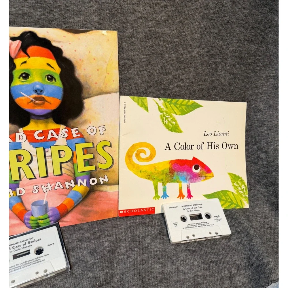 Scholastic Book & Cassette Lot A Bad Case of Stripes Leo Lionni Read Along 4 Set