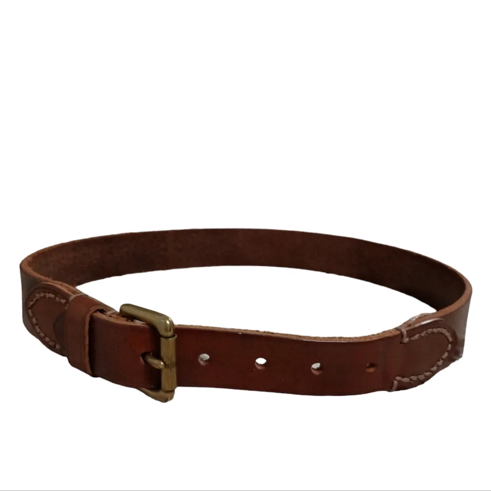 Italian brown cowhide leather belt. Made in Taiwan. Western. Unisex.