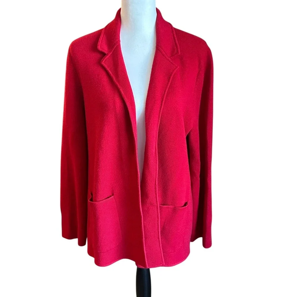 Talbots Petite Blazer Women's XLP Red Textured‎ Knit Blazer Cardigan Jacket