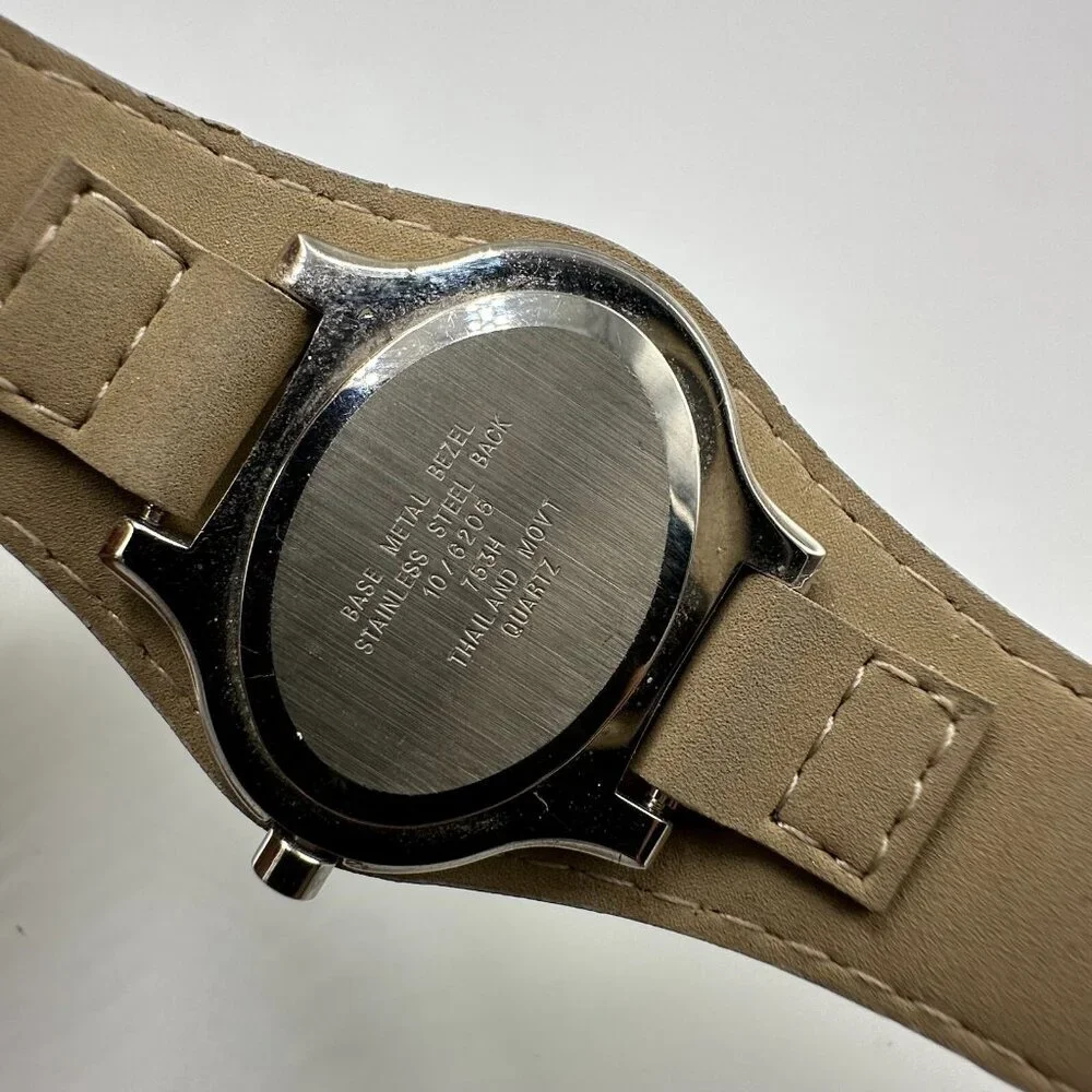3/$30 Anne Klein Watch Women Silver Tone Cream Leather Band New Battery 8.5