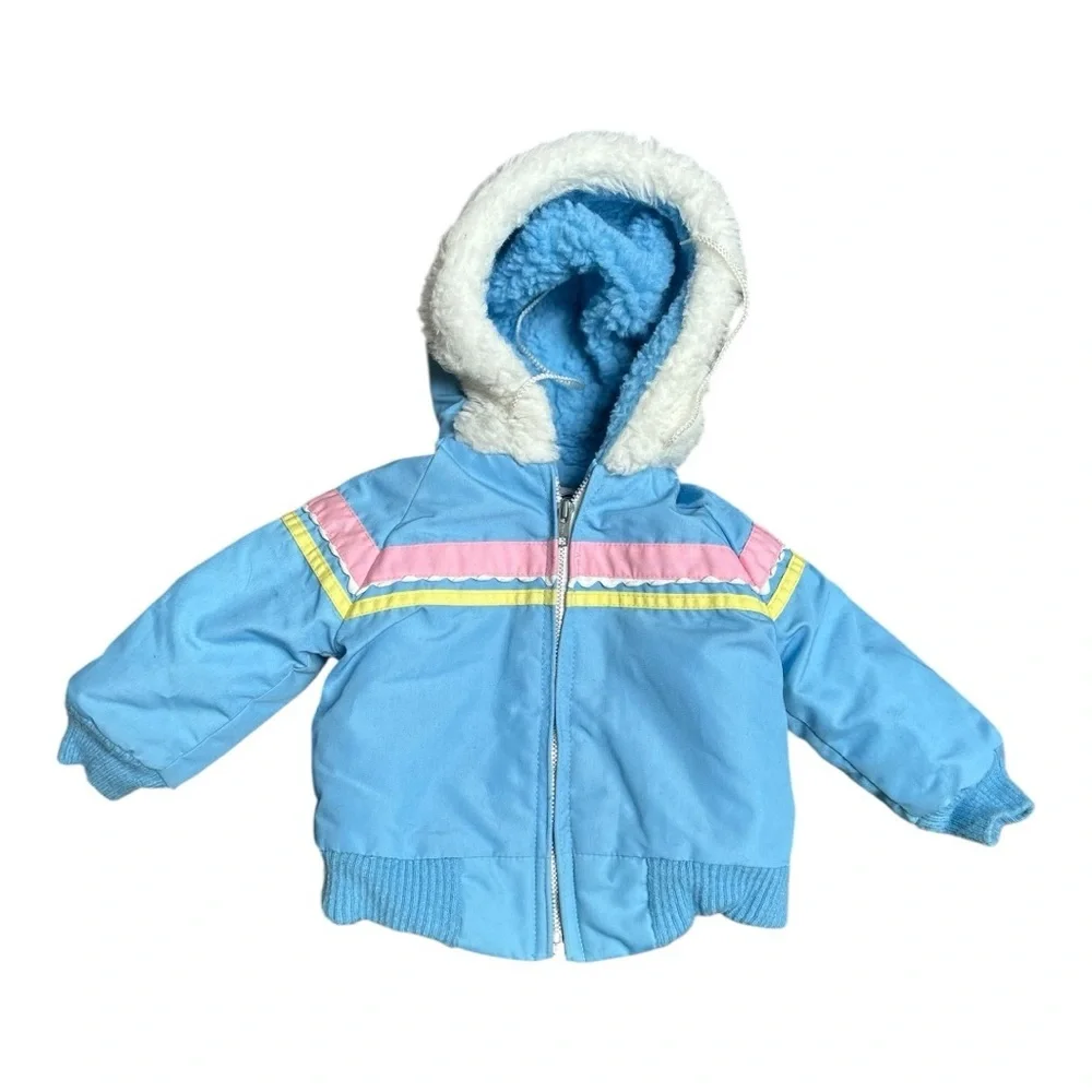NFS Vintage 80s baby coat pastel blue and pink Size 12 months