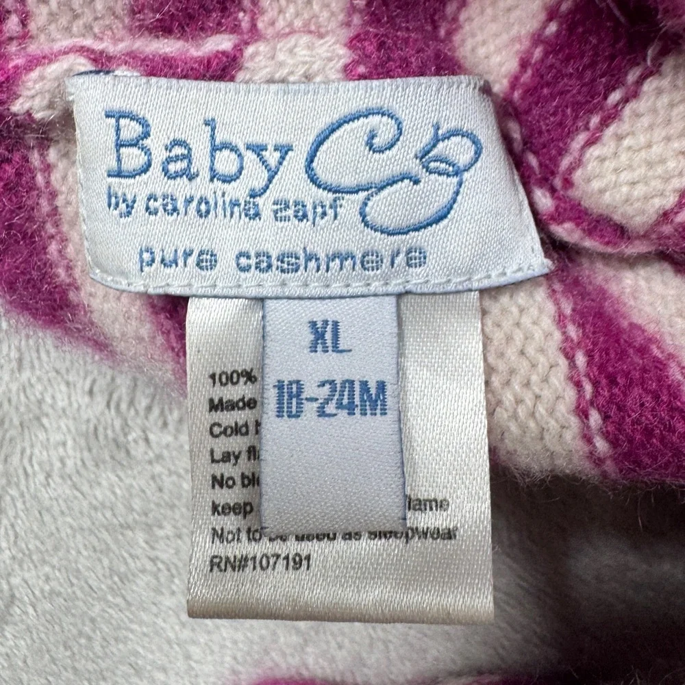 Baby CZ by Carolina Zapf 100% Cashmere Knit Pom Striped Ear Muff Beanie 18-24 M