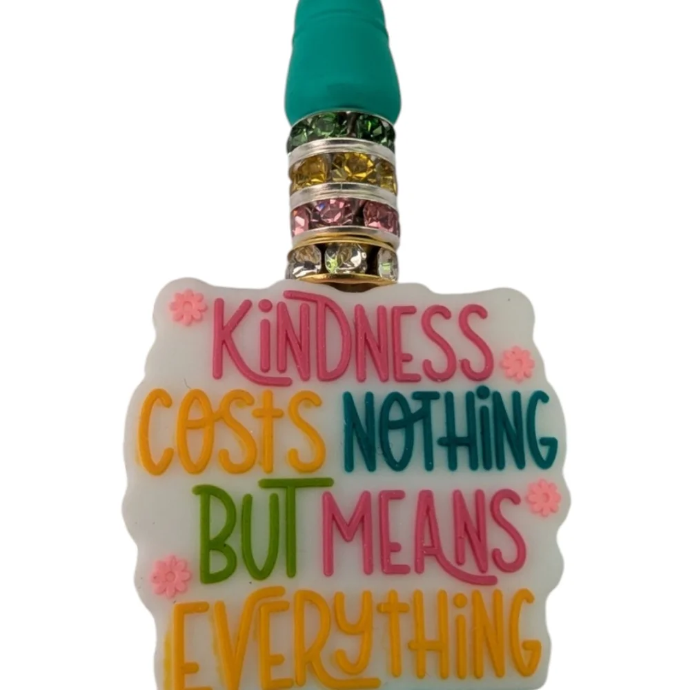 Hand Crafted Teal Twist Pen with Inspirational Kind Quote bead charm NEW  H-026