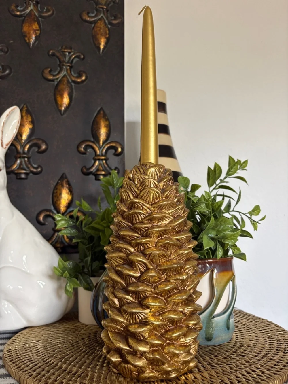 Pottery Barn Large Gold Pinecone Candleholder