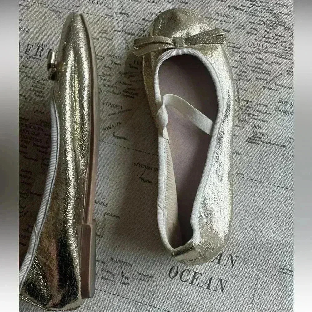ZARA 31 (13.5), Gold Bow Ballet Flats