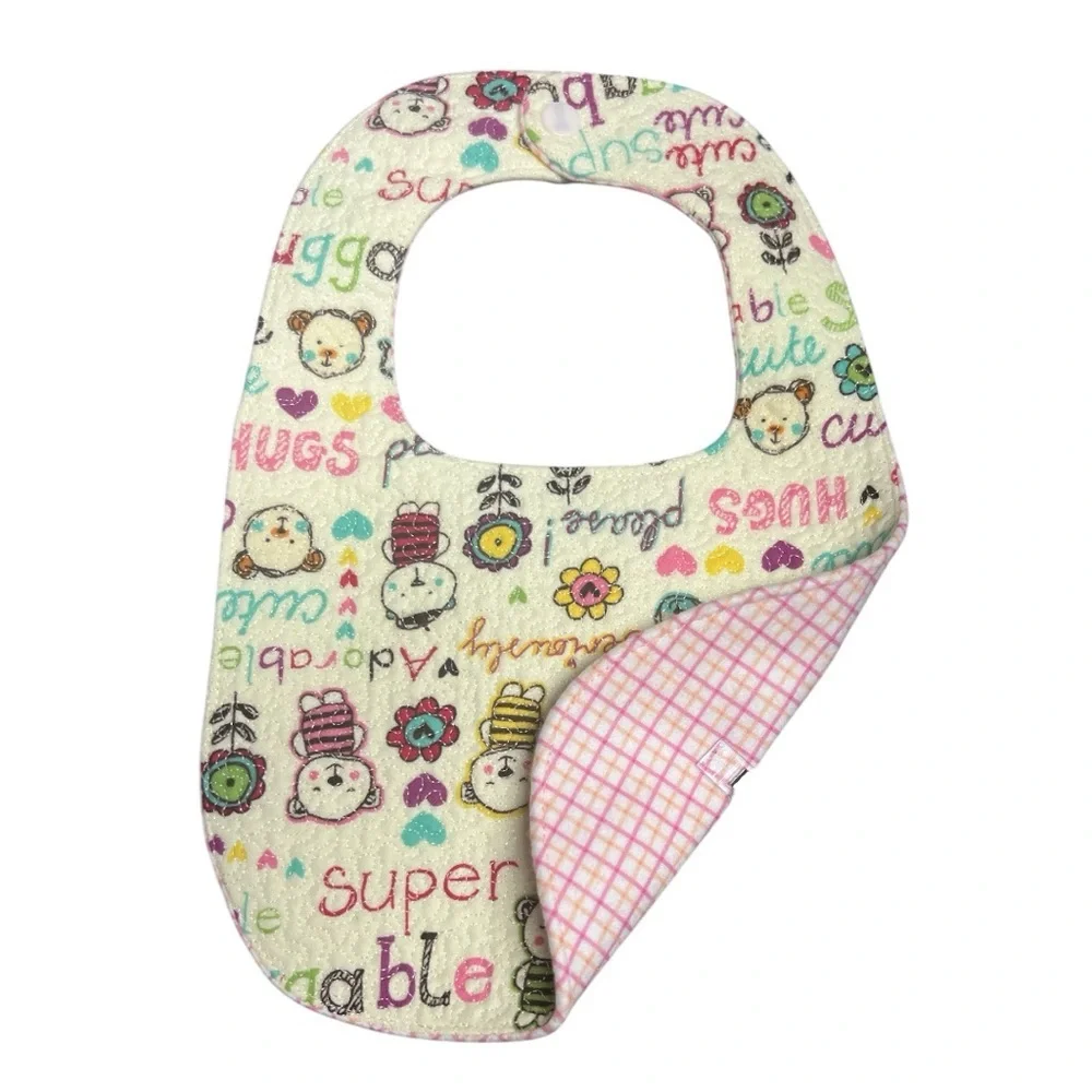 Hand Crafted Baby Bib with snap closure cotton snuggle flannel reversible
