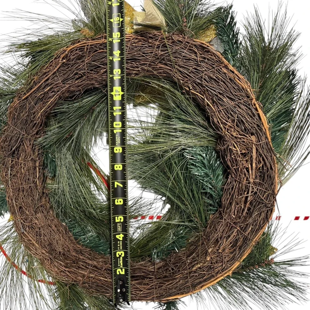 Christmas Wreath Holiday Pine‎ Cone Ornament Gold Silver Decor 15 Inch