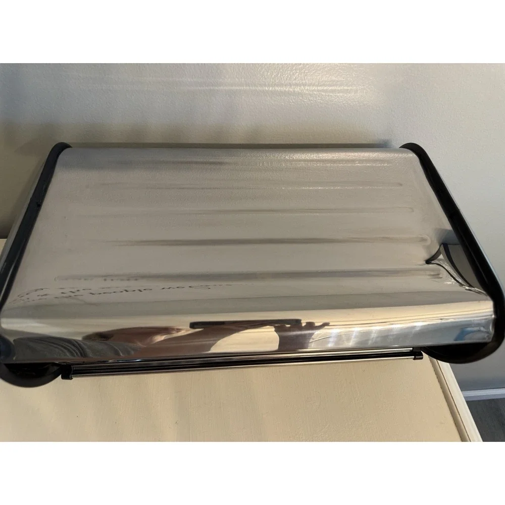 Vintage Retro Mod Stainless Steel Chrome Metal Roll Top Rounded Dome Bread Box