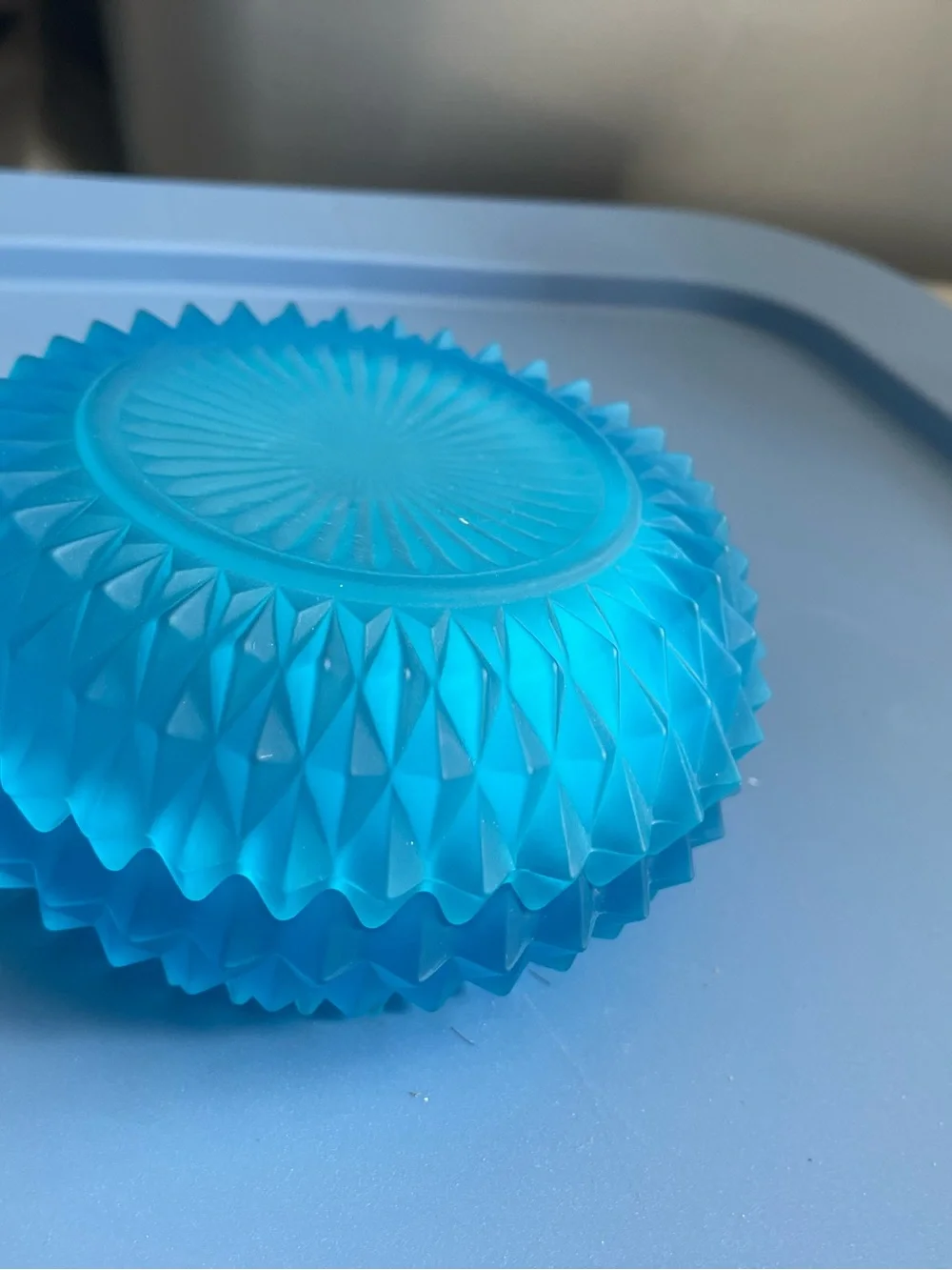 Indiana Glass Satin Mist Blue Diamond Point Boutique Candy Box