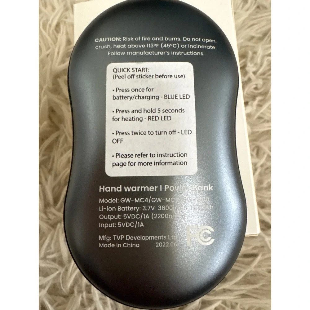 GO‎ WARMER Hand Warmer Power Bank Rechargeable Portable USB Grey New