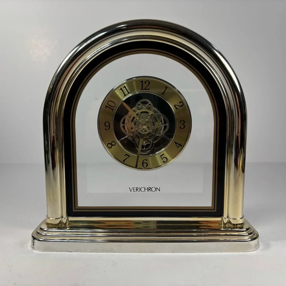 VINTAGE VERICHRON Quartz‎ Takane Gold MANTEL Desk Clock Gears Move Works