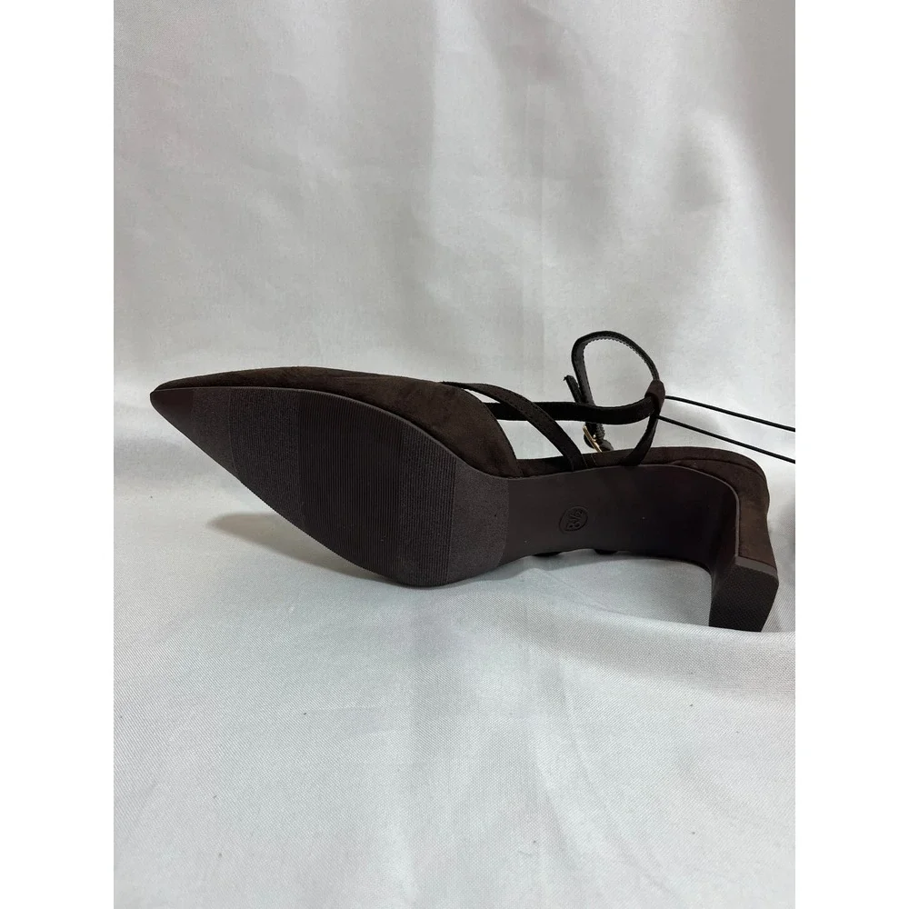 A New Day Womens Strappy Pointed Toe Block Heel Slingback Pumps Brown Size 8.5
