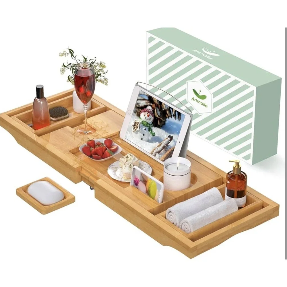 Bathroom Caddy Organizer & Bathtub Tray Product Holder - Bathroom Storage (Black