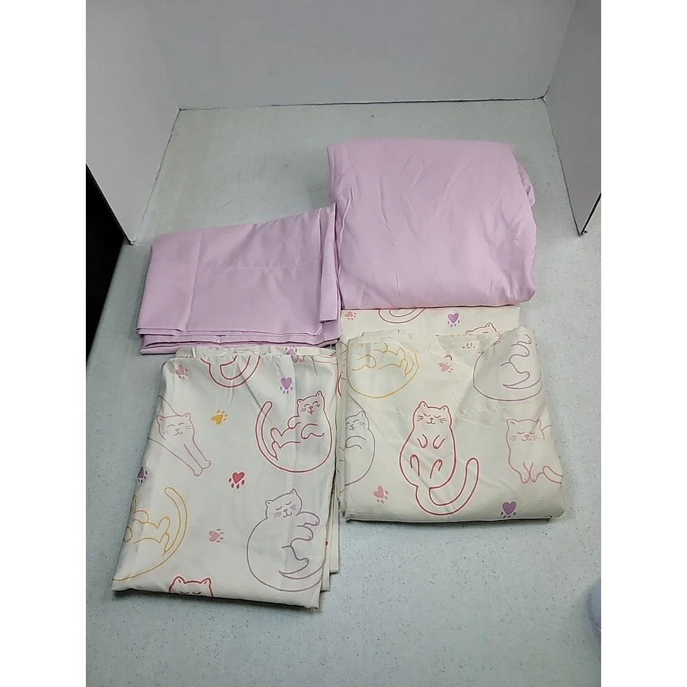 Kidz Mix Sleepy Cats Twin Fitted Flat 2 Pillow Case Set Pink