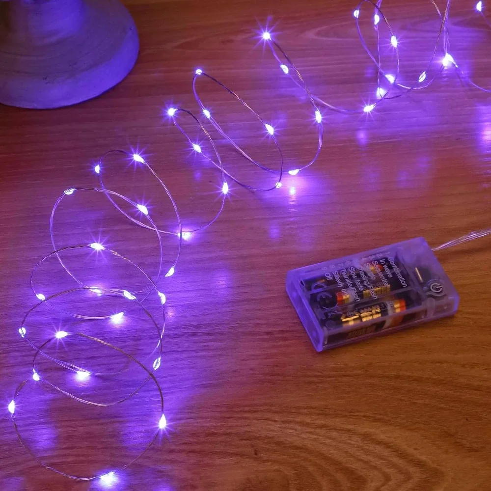 Purple LED Fairy Lights 16ft 50LED Battery Operated Waterproof 8 Modes Timer