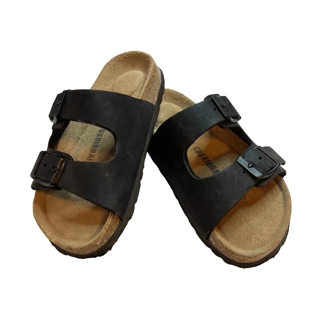 Kids Sandal Leather Double Strap Buckle Slide Cushion Aire Brown Size‎ 11