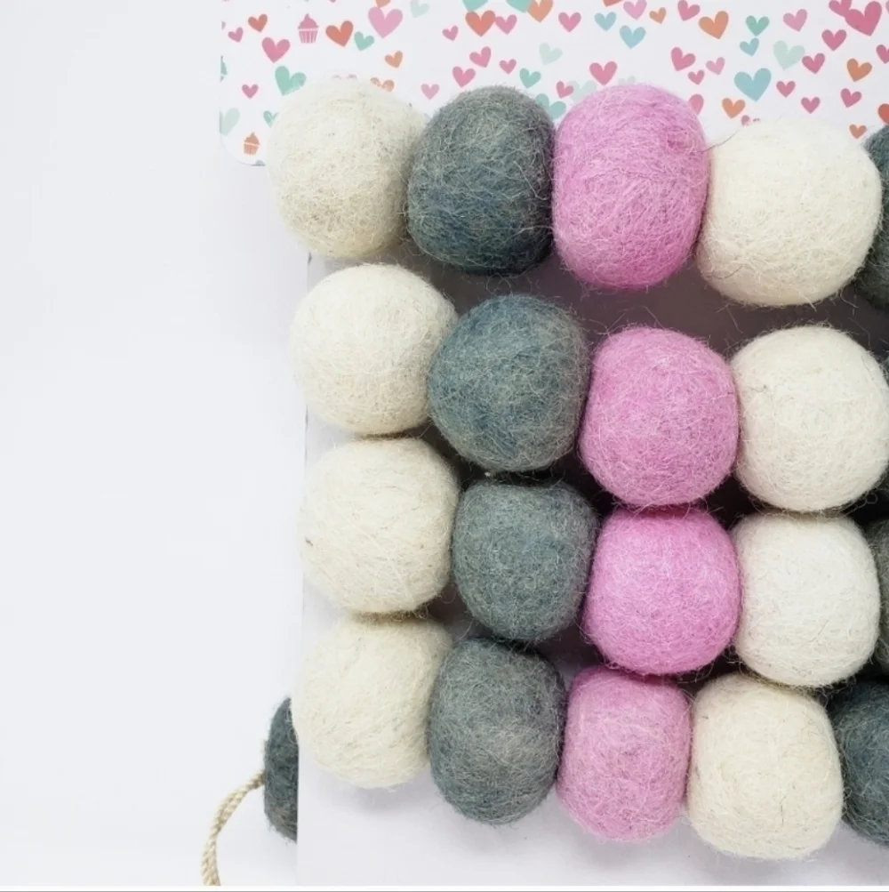 Love & Cupcakes Felted Wool Pom Pom Ball Garland Valentine's Day