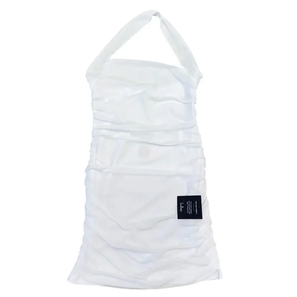Lulus Attractive Radiance White Mesh Ruched Halter Mini Dress size L