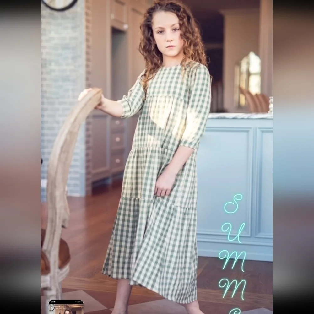 Delicat New York Short Sleeve Gingham Long Robe Dress Slaye/White-Size 7