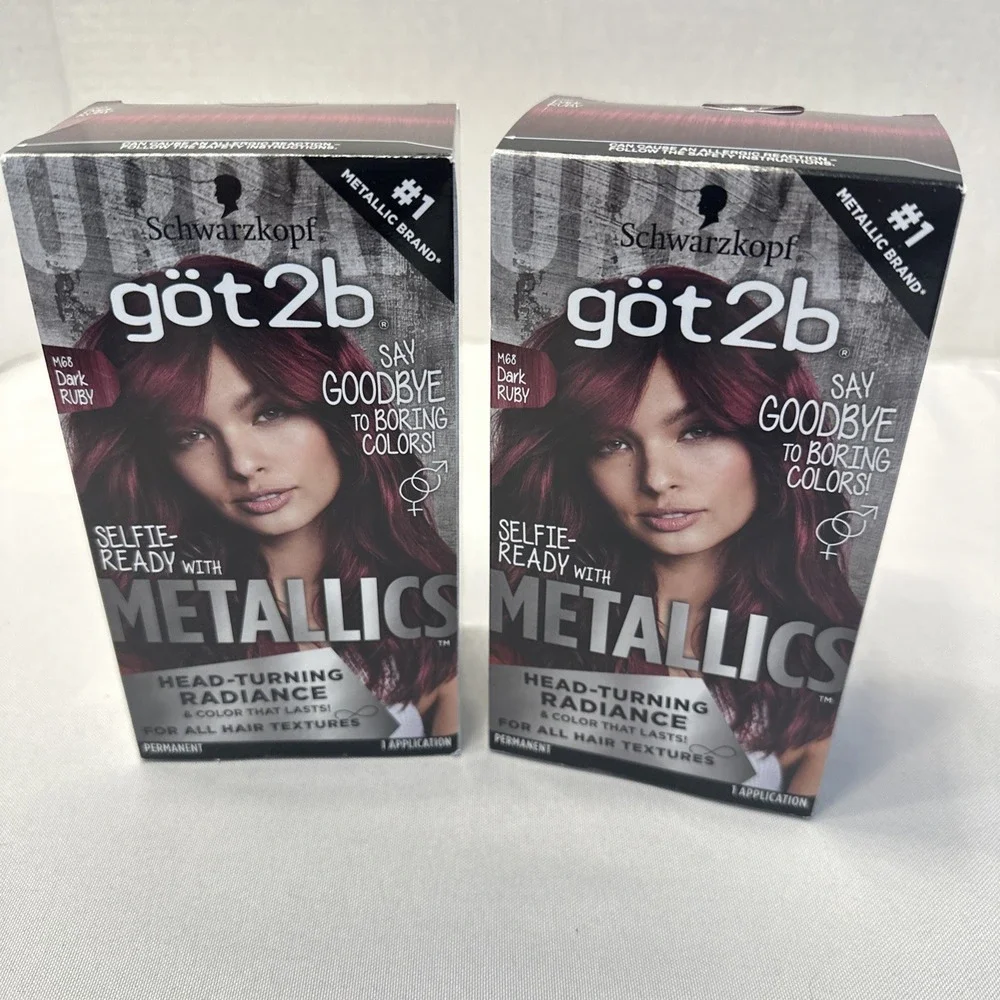 Schwarzkopf Got2b Metallics Permanent‎ Hair Color M68 Dark Ruby (Lot of 2)