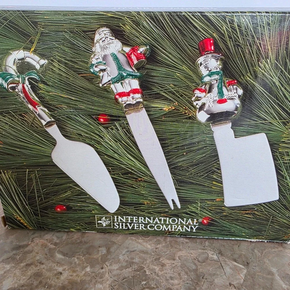 International Silver Company Holiday‎ Cheer Cheese Set Santa Snowman Candy Cane