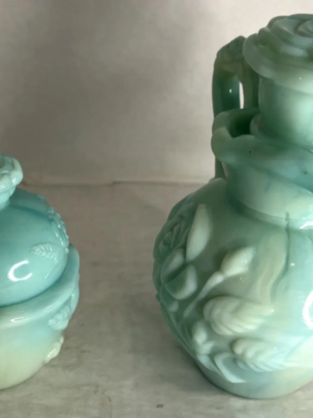 Vintage Avon Jadeite Moonwind Bubble Bath Bottle and Powder Sachet Container