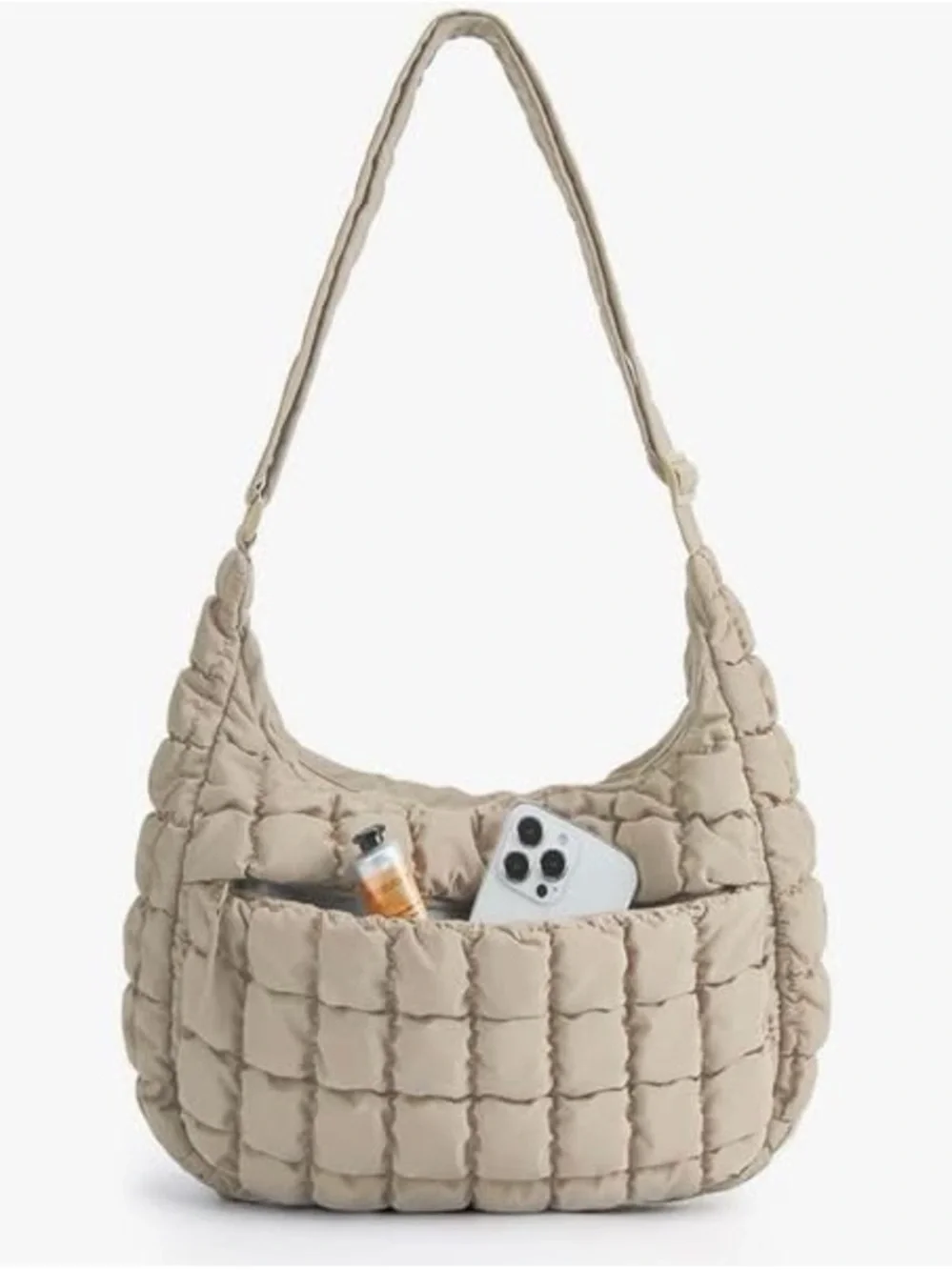 NWOT Quilted Hobo Shoulder Bag in Beige
