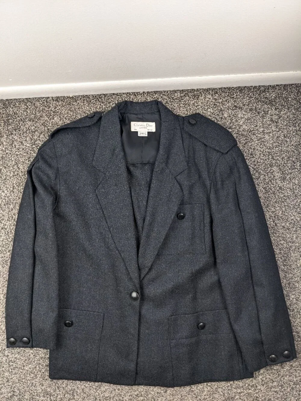 Vintage Christian Dior Blazer Jacket Military Flannel Wool Womens 10 USA Made