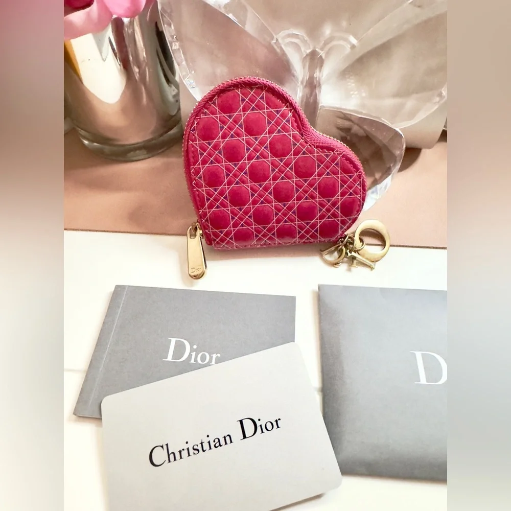 Pink Dior Heart Coin Wallet