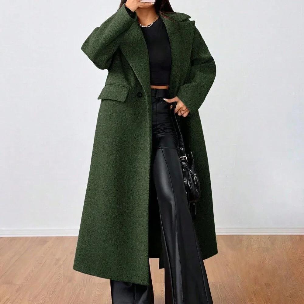 Army Green Casual Women's Lapel Long Coat