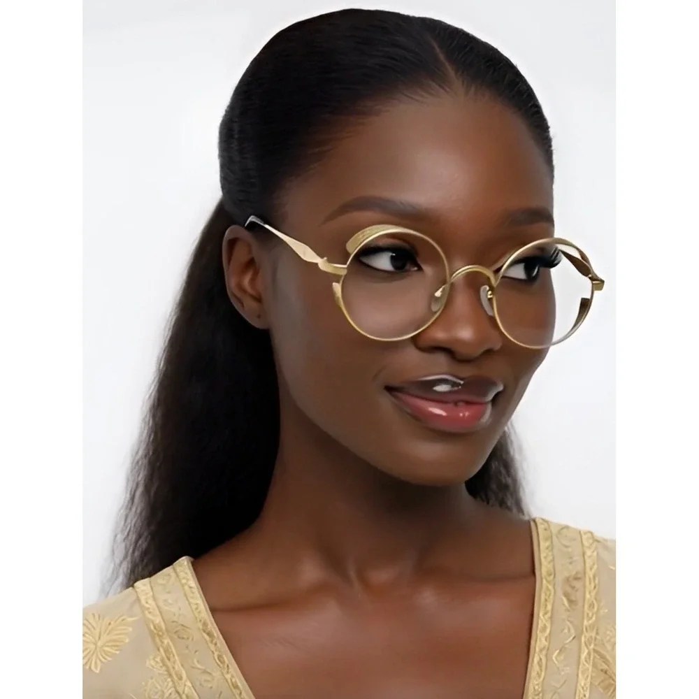 Gold Round Retro Glasses Side Shield Design Women Fashion Hip Hop Clear Lens New