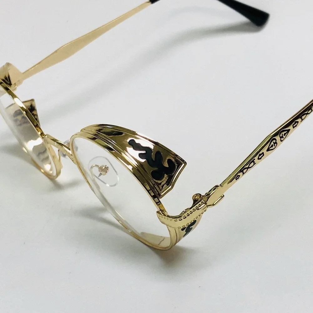 Gold Round Retro Glasses Side Shield Design Women Fashion Hip Hop Clear Lens New