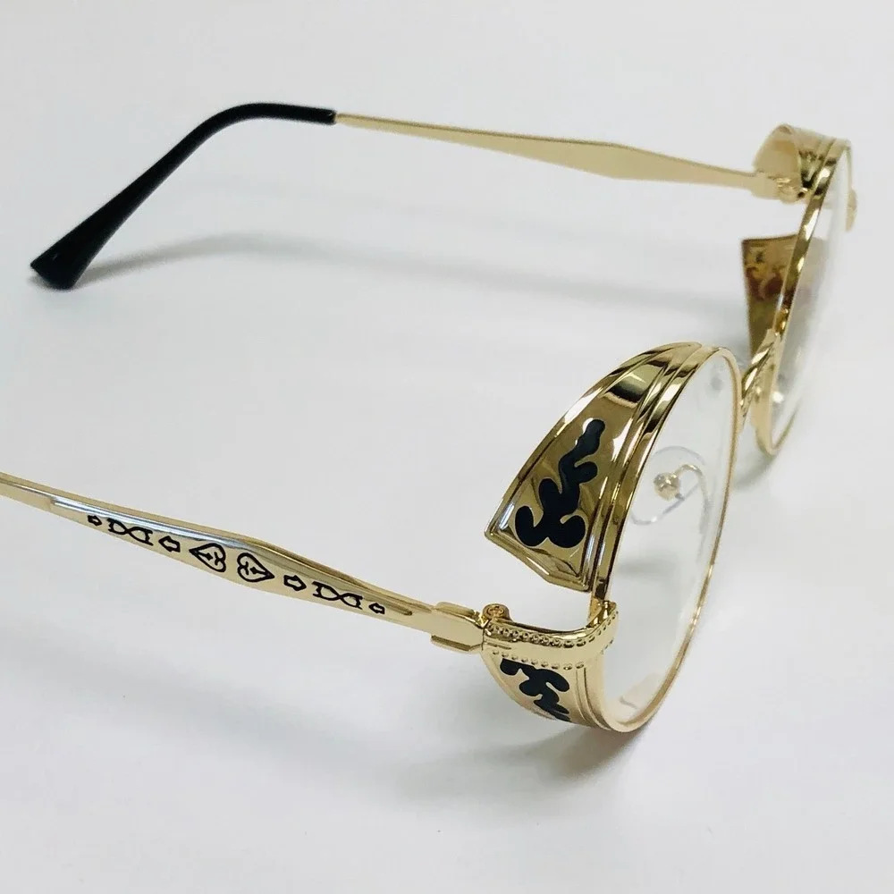 Gold Round Retro Glasses Side Shield Design Women Fashion Hip Hop Clear Lens New