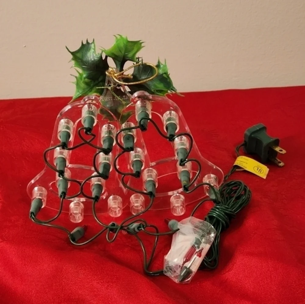 Vintage 20 Lite Twin Double Bell Tree Top Holly Berry‎ Christmas Holidays