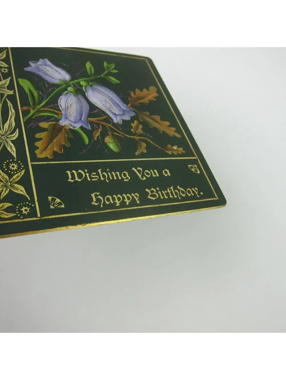 Victorian Birthday Greeting Card Floral Blue Bellflowers Gold Embossed Antique