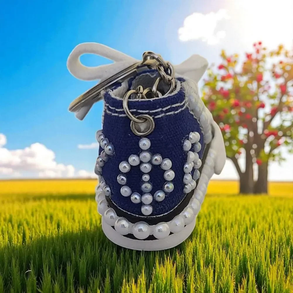 Zeta Phi‎ Beta Keychain Blue Shoe White Pearls Custom Made Shoe
