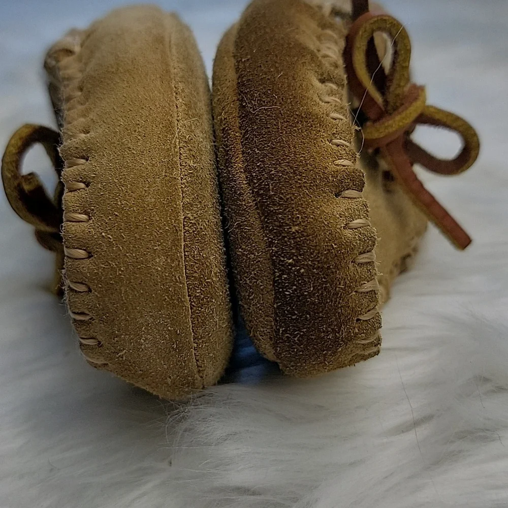 POLO RALPH LAUREN Tan Suede Shearling Preppy Loungewear Boho Moccasin Slippers‎
